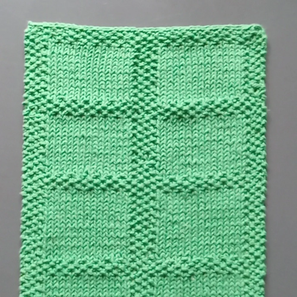 Hand Crafted Handknit Grass Green Textured Windowpane Design Hand Towel